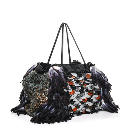 Fendi Wool Sequin Calfskin Ricami Embroidered Pillow Grande Voodoo Tote 3 of 10