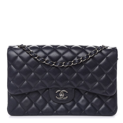 Chanel Caviar Quilted Jumbo Double Flap Navy Blue 1 of 10