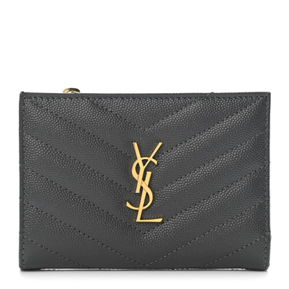 Saint Laurent Grain De Poudre Matelasse Chevron Monogram Zipped Two-Part Wallet Storm 1 of 8