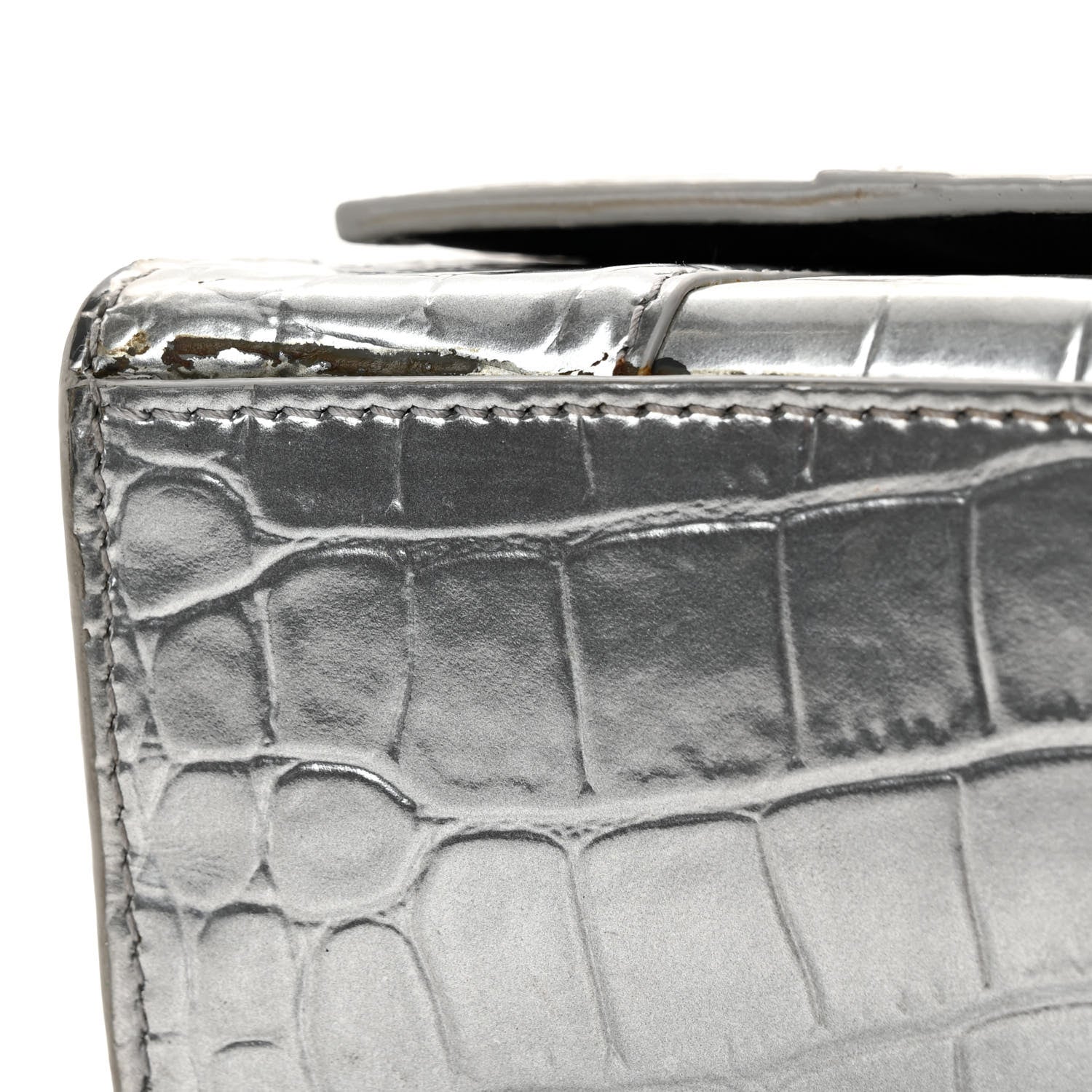Balenciaga Metallic Calfskin Crocodile Embossed Hourglass Top Handle Bag XS Silver 11 of 12