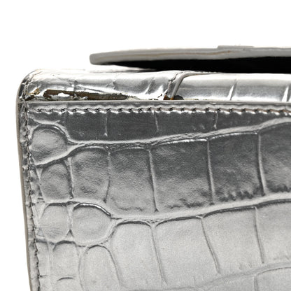 Balenciaga Metallic Calfskin Crocodile Embossed Hourglass Top Handle Bag XS Silver 11 of 12