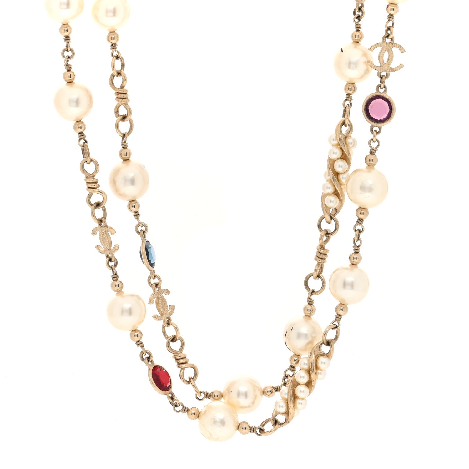 Chanel Pearl Crystal CC Necklace Gold Multicolor 1 of 4