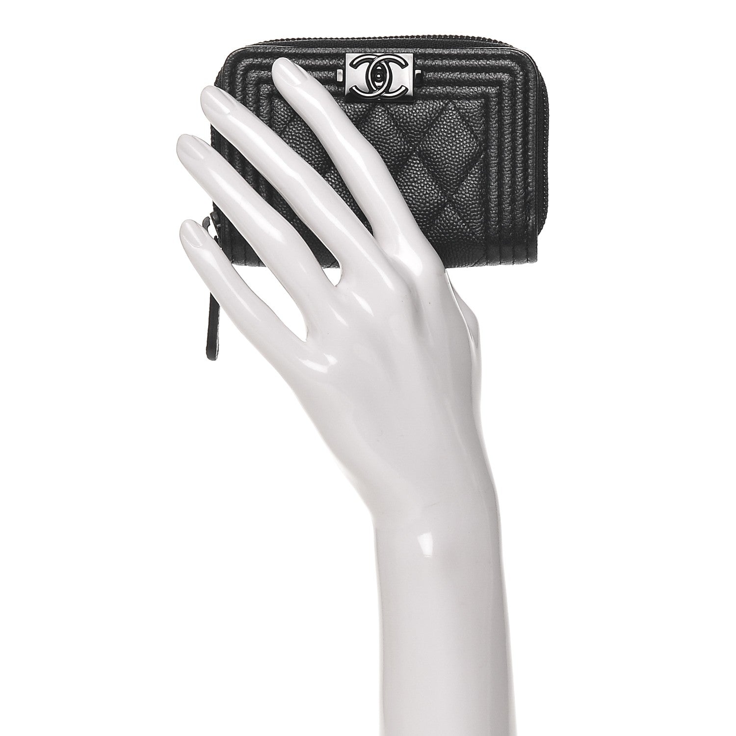 Chanel Caviar Quilted Boy Zip Around Coin Purse Wallet So Black 2 of 4