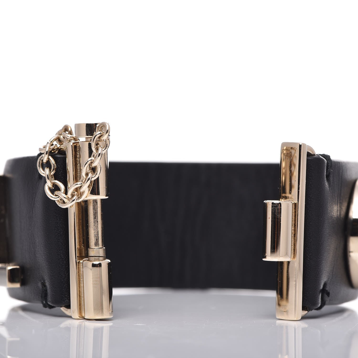 Chanel Calfskin Logo Cuff Bracelet M Black Gold 6 of 9
