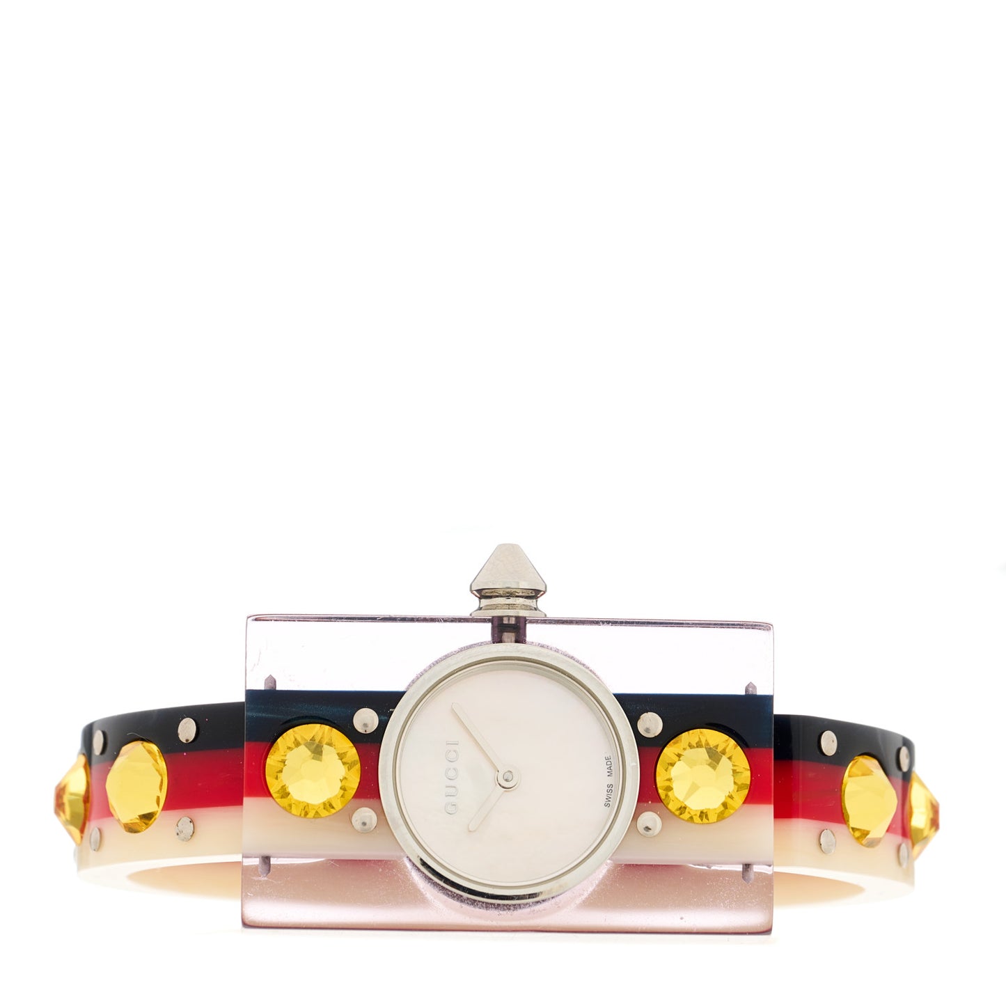 Stainless Steel Plexiglass Mother of Pearl 24mm Vintage Web Stud Quartz Watch