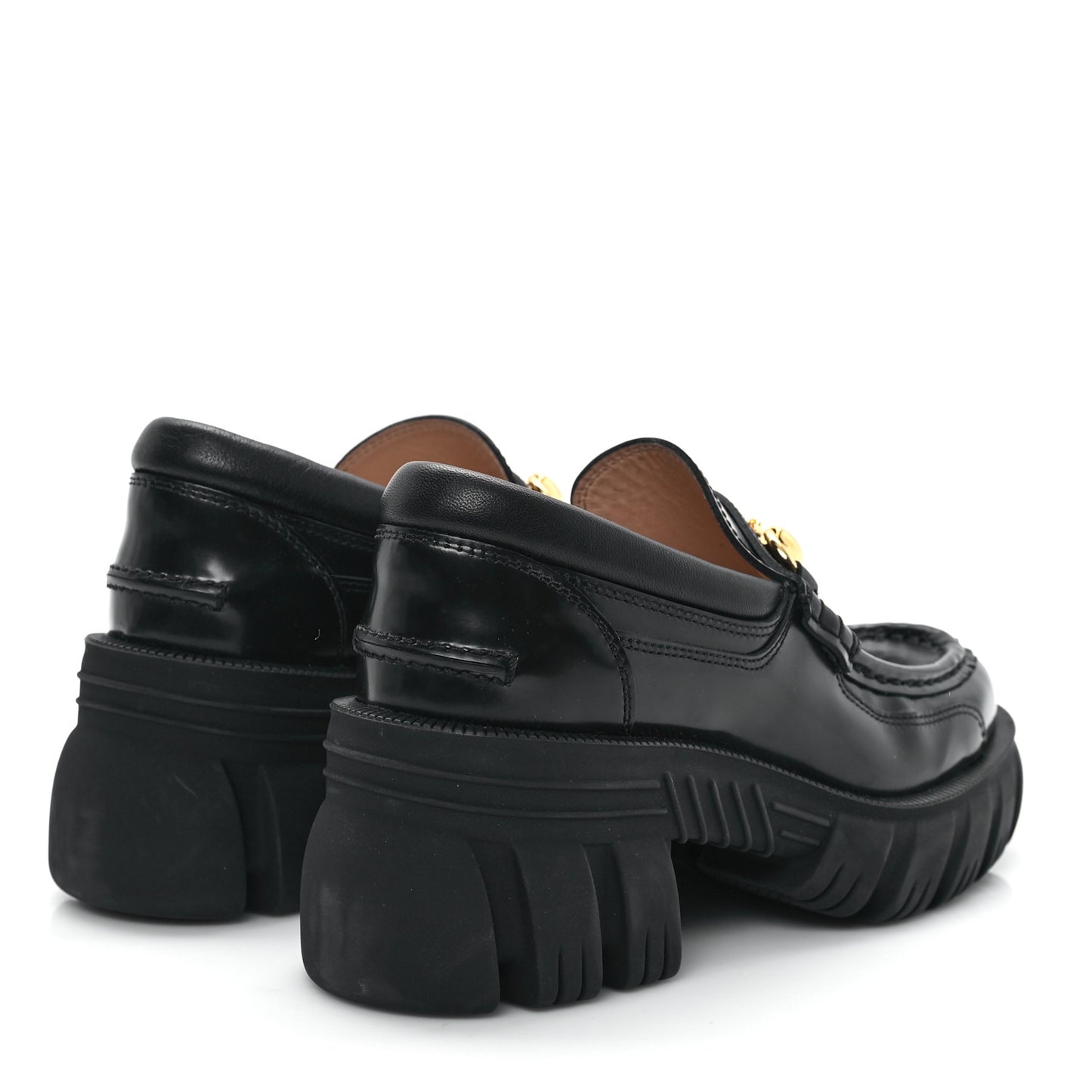 Magnum Calfskin Nappa Samoa Womens Horsebit Platform Chunky Lug Sole 40mm Loafers 35 Black