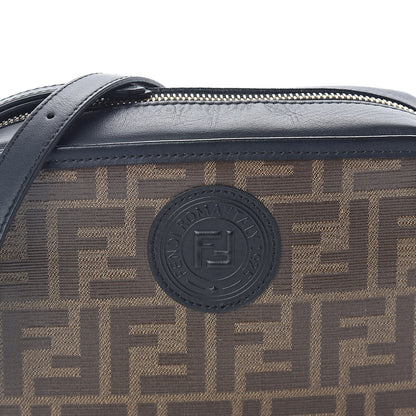 Fendi Glazed Fabric Vitello Century FF 1974 Stamp Patch Mini Camera Case Mogano Panna Black 7 of 9