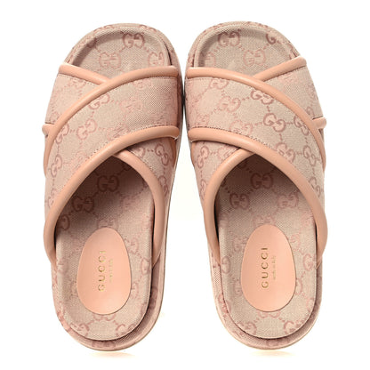 Gucci Monogram GG Calfskin Angelina Platform 55mm Slide Sandals 36.5 Light Pink 2 of 11