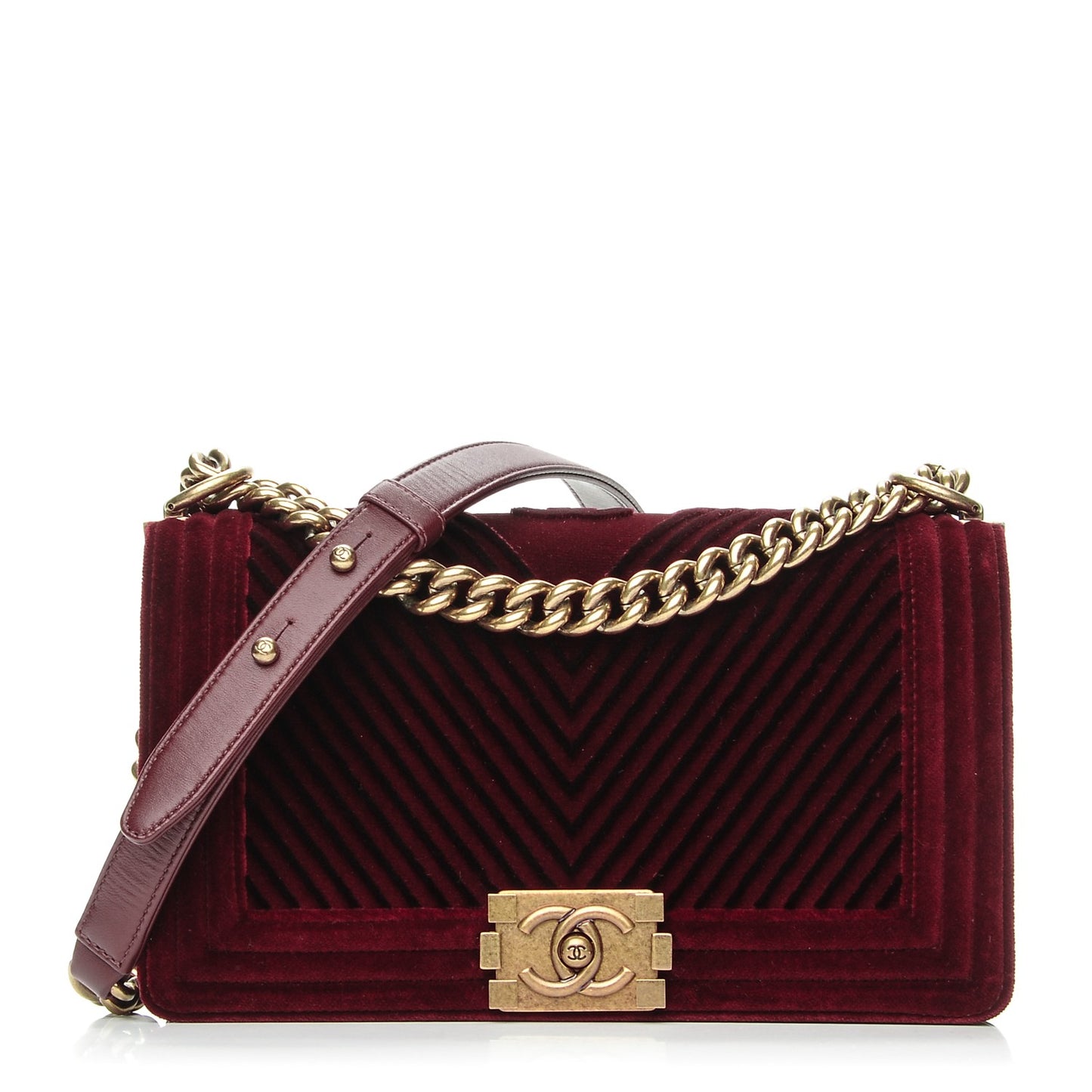 Velvet Chevron Medium Boy Flap Burgundy