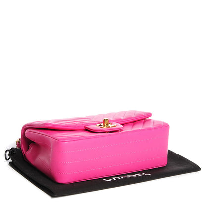 Chanel Lambskin Chevron Quilted Mini Rectangular Flap Fuchsia 4 of 9