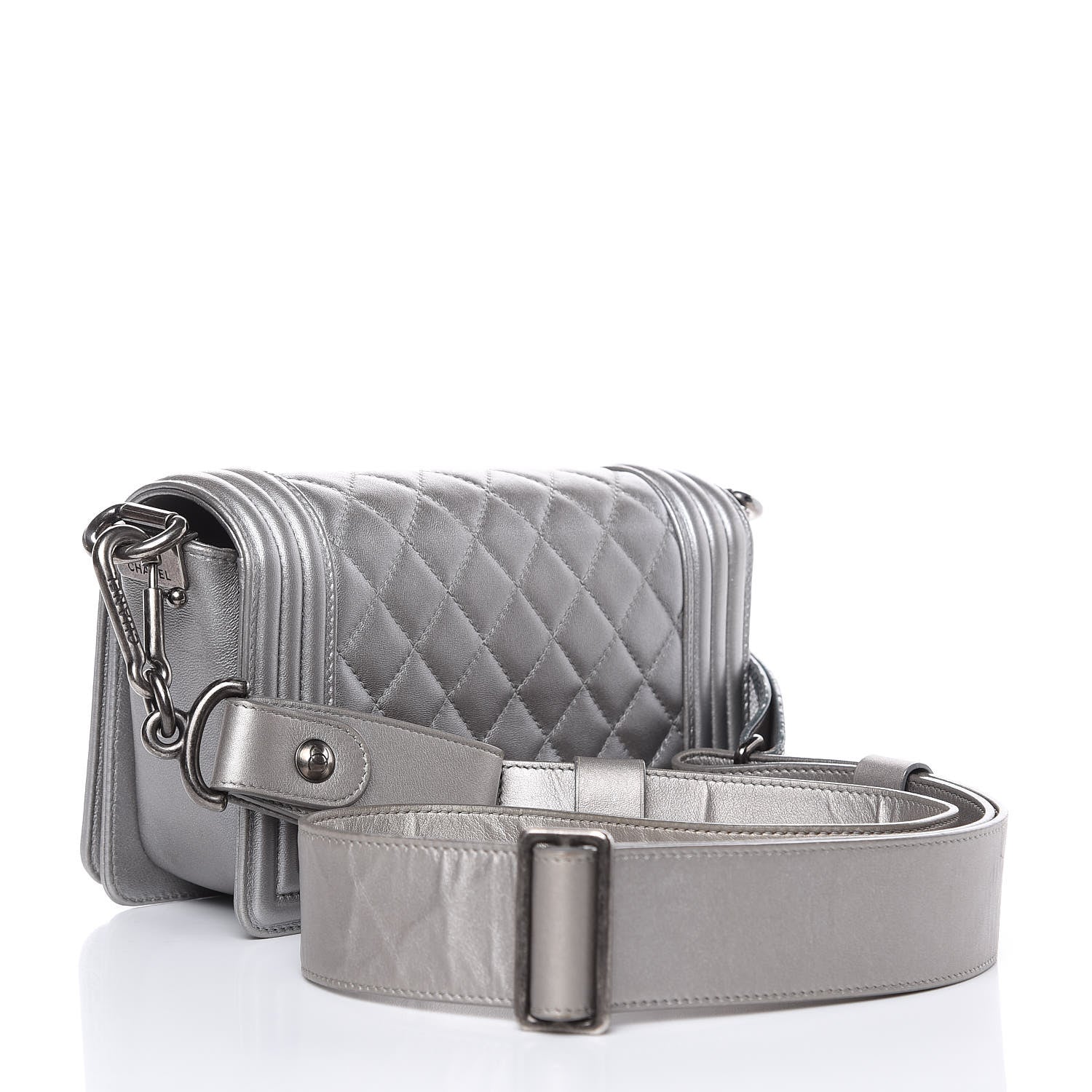 Chanel Metallic Lambskin Stingray Quilted Small Boy Flap Silver 3 of 13
