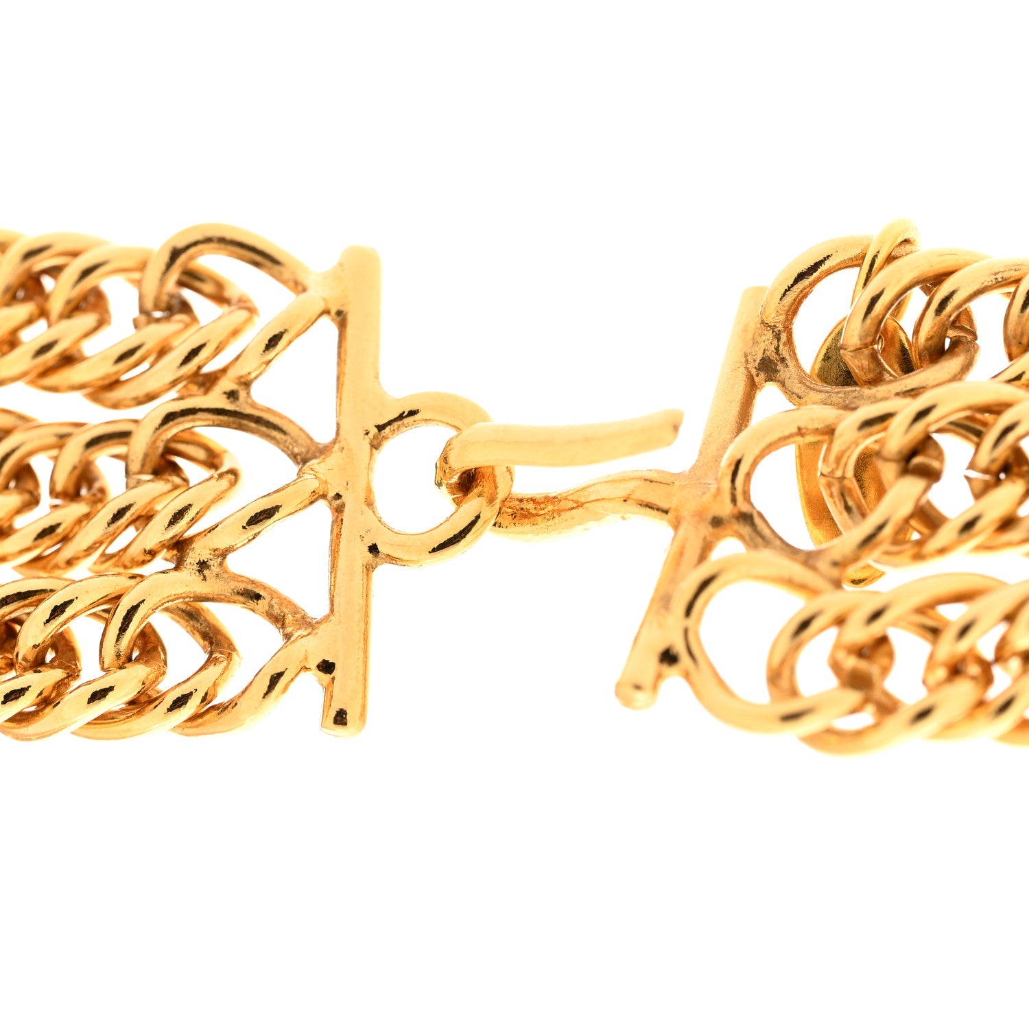 Chanel Chain Link Logo Medallion Triple Strand Choker Necklace Gold 6 of 6