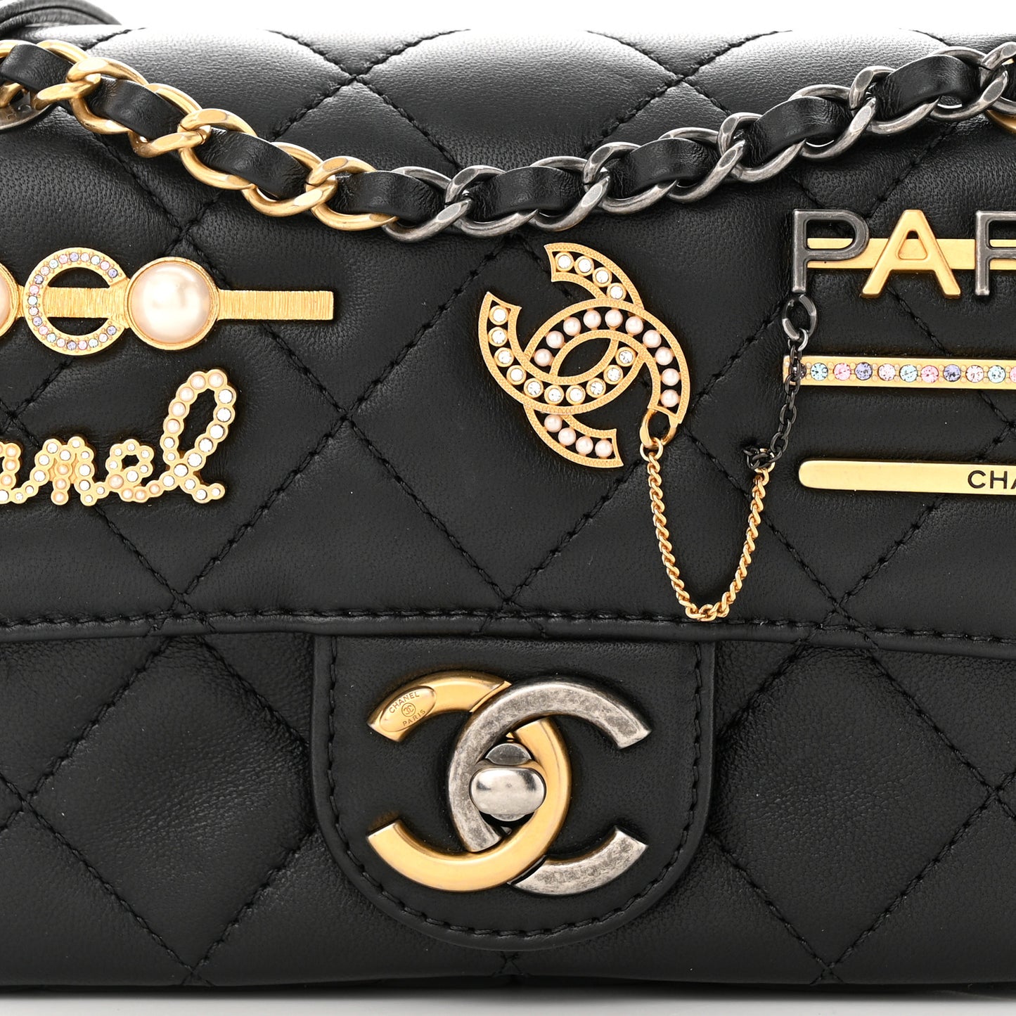 Lambskin Quilted Mini Coco Clips Single Flap Black