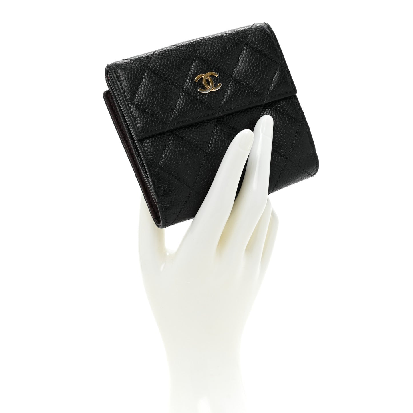 Caviar Quilted Compact French Flap Wallet Black