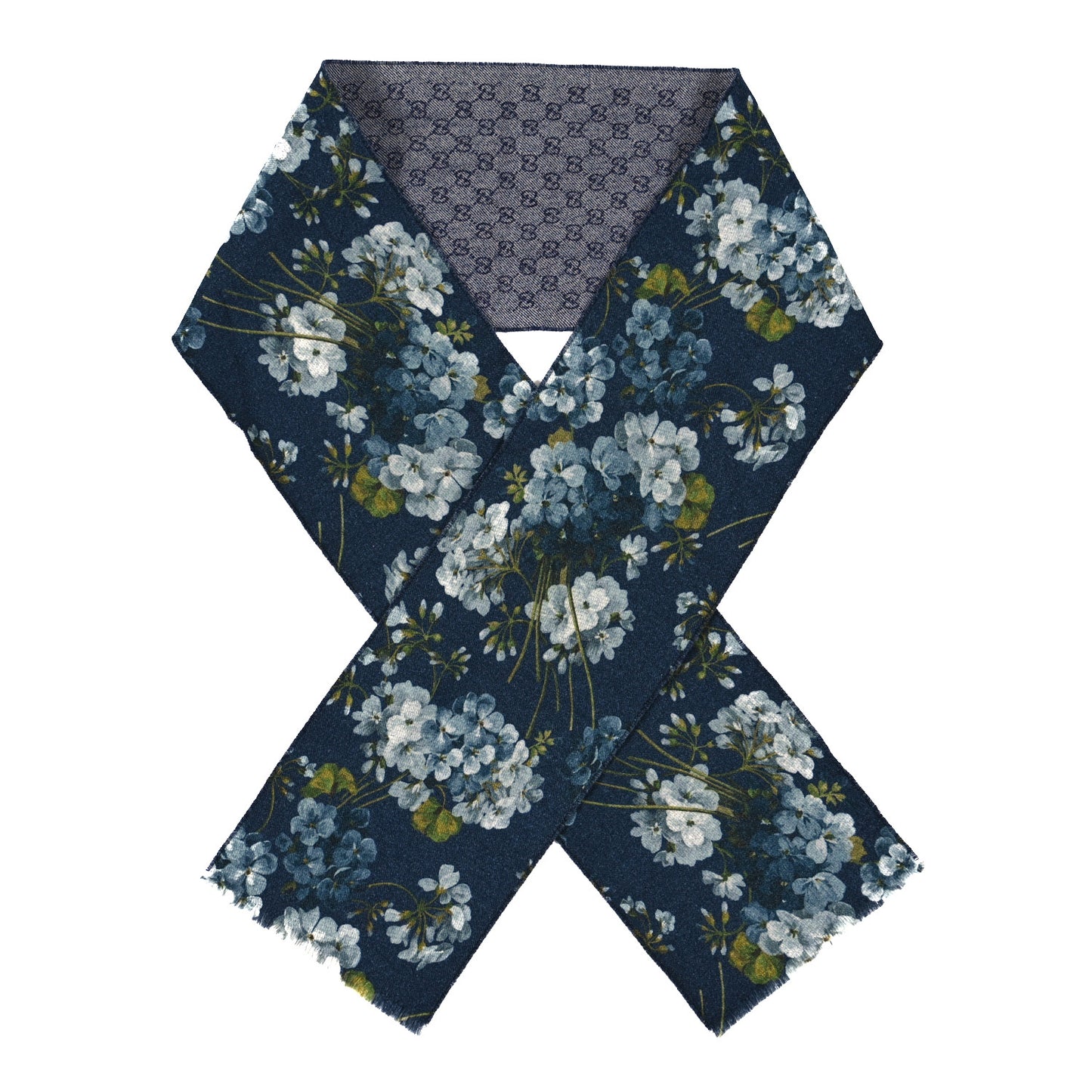 Wool Jacquard GG Monogram Miniorophin Scarf Midnight Blue Sky Blue