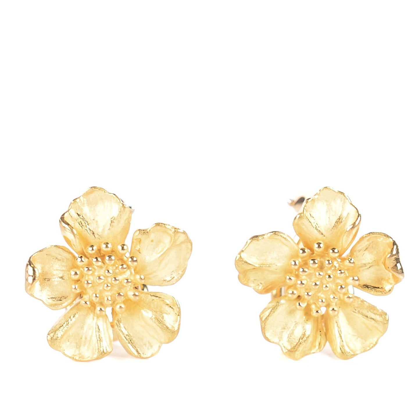 18K Yellow Gold Dogwood Flower Earrings