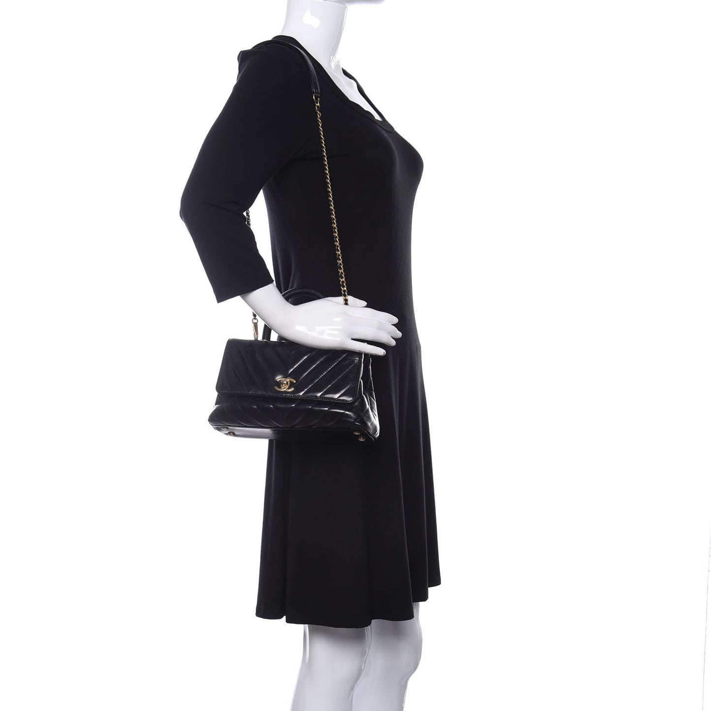 Calfskin Chevron Quilted Mini Coco Handle Flap Black