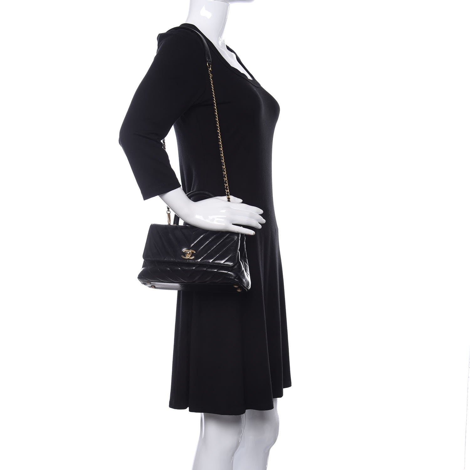 Chanel Calfskin Chevron Quilted Mini Coco Handle Flap Black 2 of 11