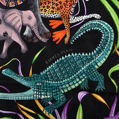Hermes Silk La Marche Du Zambeze Scarf 90 Black Corail Vert 2 of 5