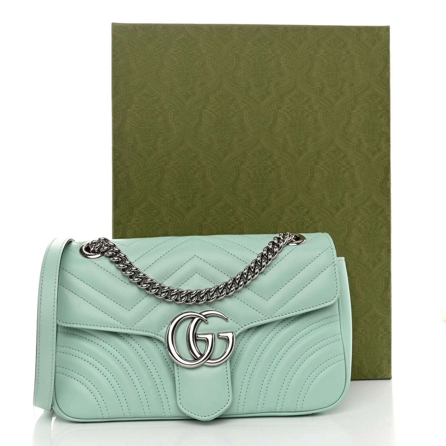 Calfskin Matelasse Small GG Marmont Shoulder Bag Water Green