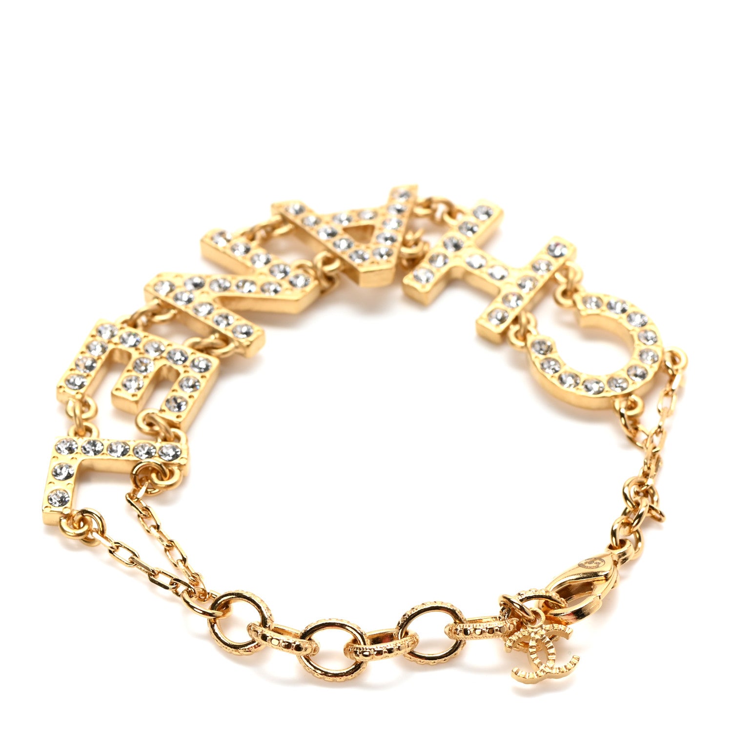 Chanel Metal Crystal 90's Icon Logo Bracelet Gold 3 of 4