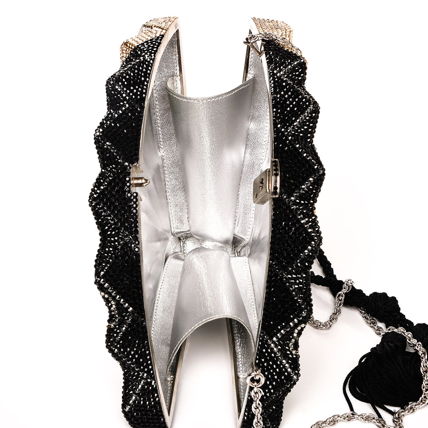 Swarovski Crystal Fan Minaudiere Clutch Metallic Black