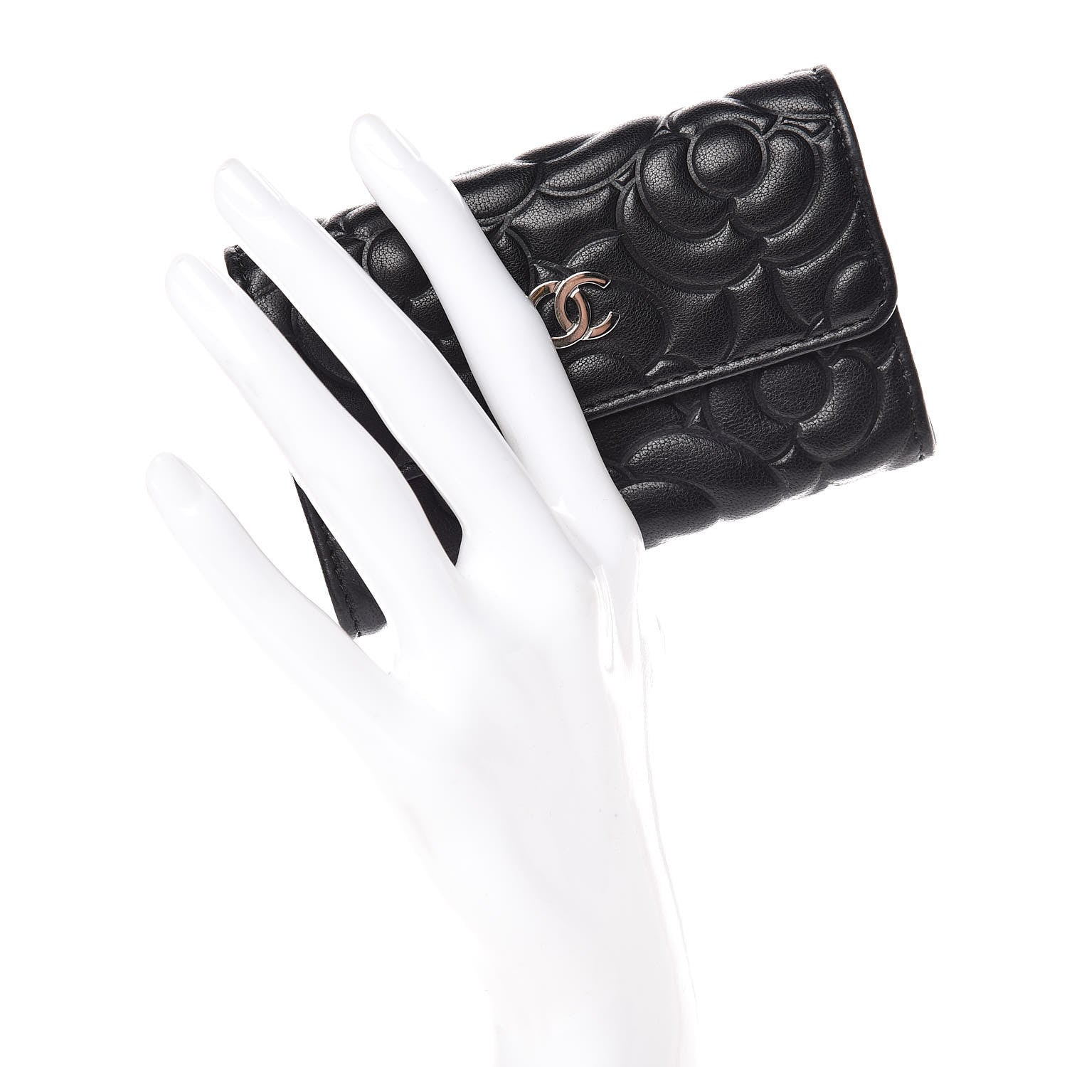 Chanel Goatskin Camellia Embossed Flap Card Holder Black 2 of 9