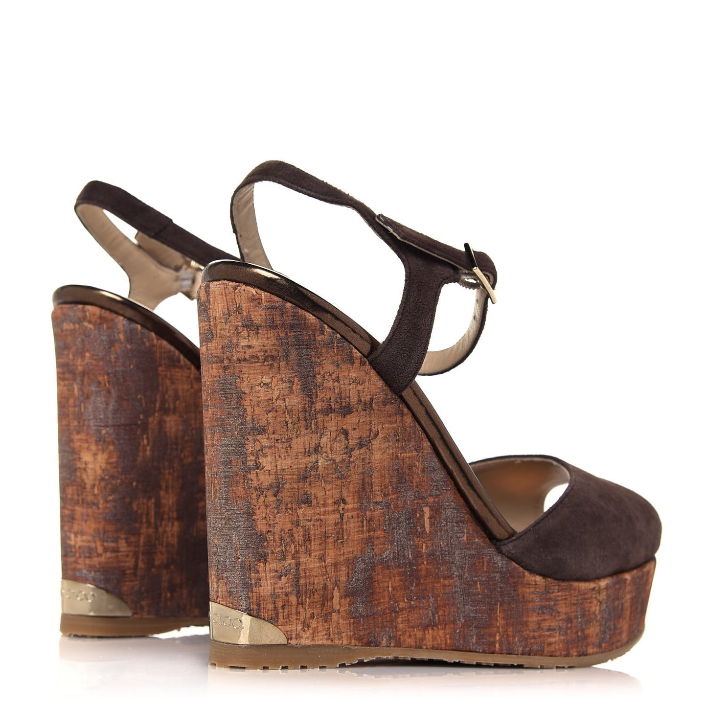 Suede Cork Perla 120 Wedge Sandals 37.5 Pecan