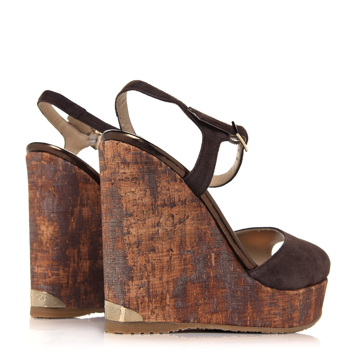 Jimmy Choo Suede Cork Perla 120 Wedge Sandals 37.5 Pecan 4 of 9