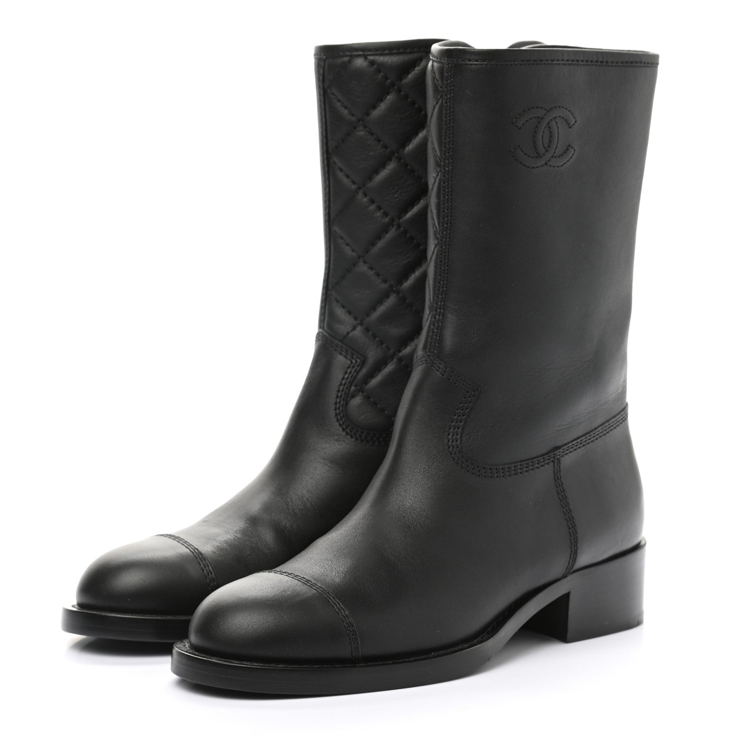 Chanel Calfskin CC Boots 37 Black 3 of 9