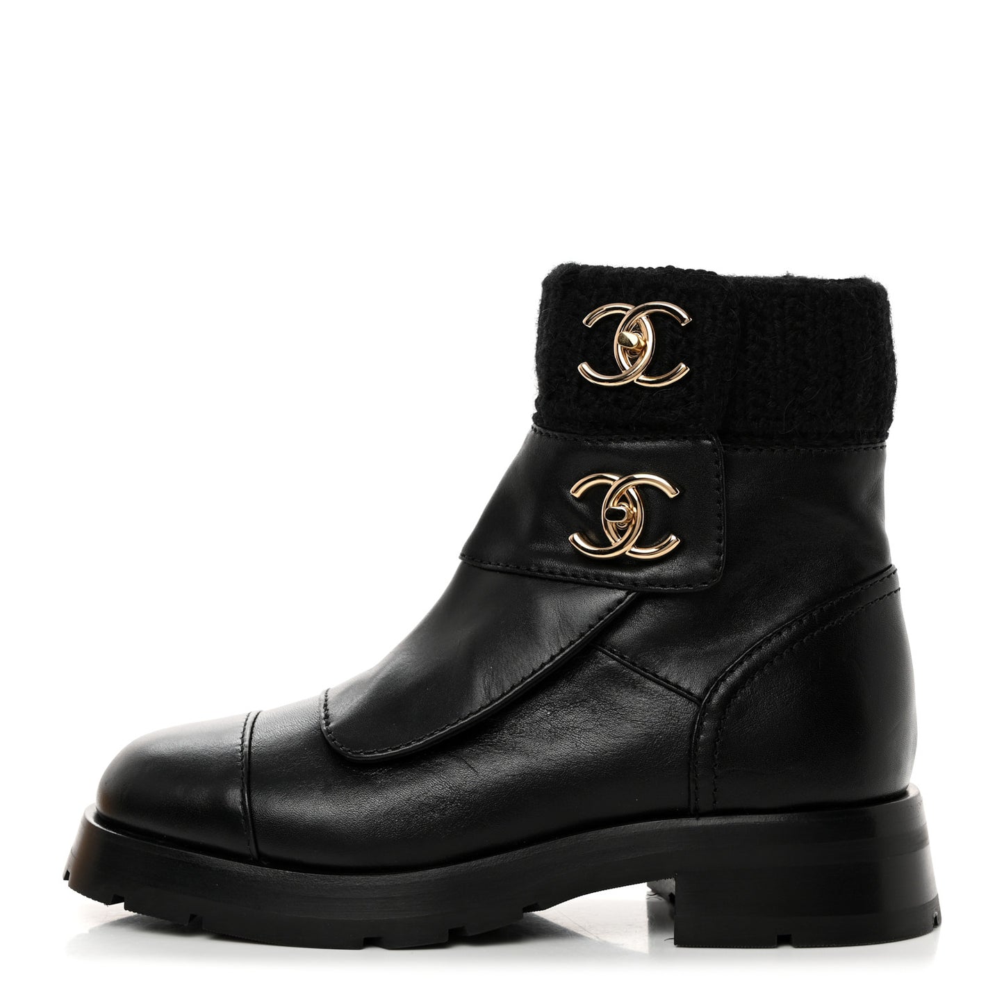 Calfskin Knit CC Short Boots 36.5 Black