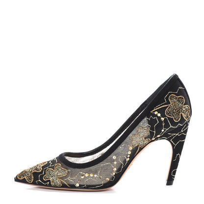 Christian Dior Suede Mesh Clover Embroidered D-Choc Pumps 36 Black Gold 1 of 9