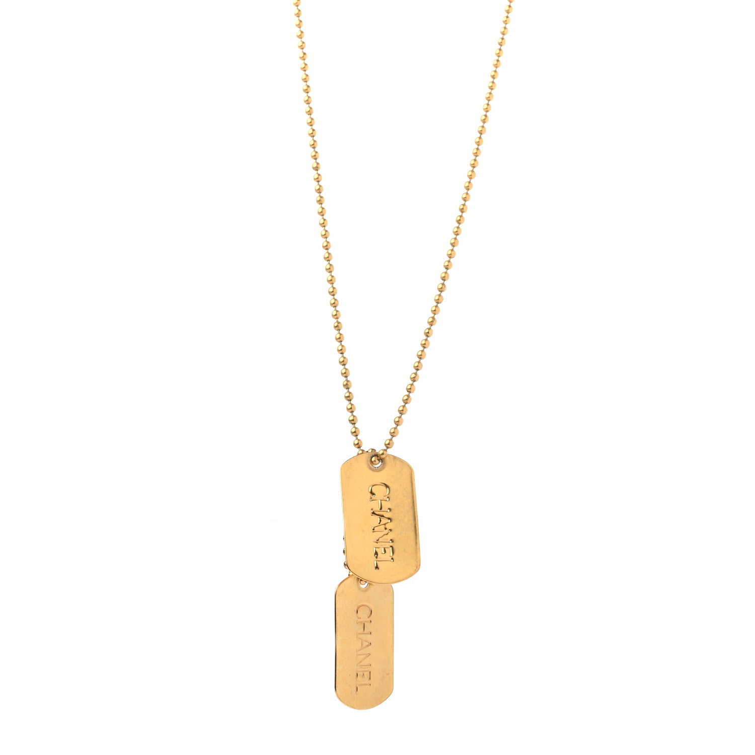 Chanel ID Dog Tag Charm Necklace Gold 1 of 5