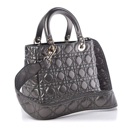 Christian Dior Metallic Calfskin Cannage Medium Supple Lady Dior Gunmetal 3 of 6