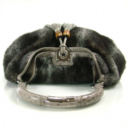 Gucci Mink Fur Ostrich Large INDY Hobo Grey 6 of 12