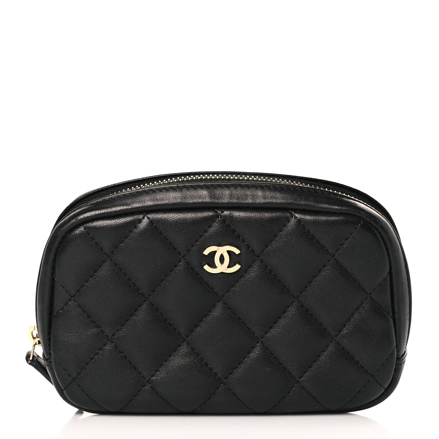Chanel Lambskin Quilted Small Curvy Pouch Cosmetic Case Black 1 of 9
