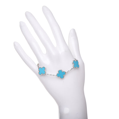 Van Cleef & Arpels 18K White Gold Turquoise 5 Motifs Vintage Alhambra Bracelet 2 of 6