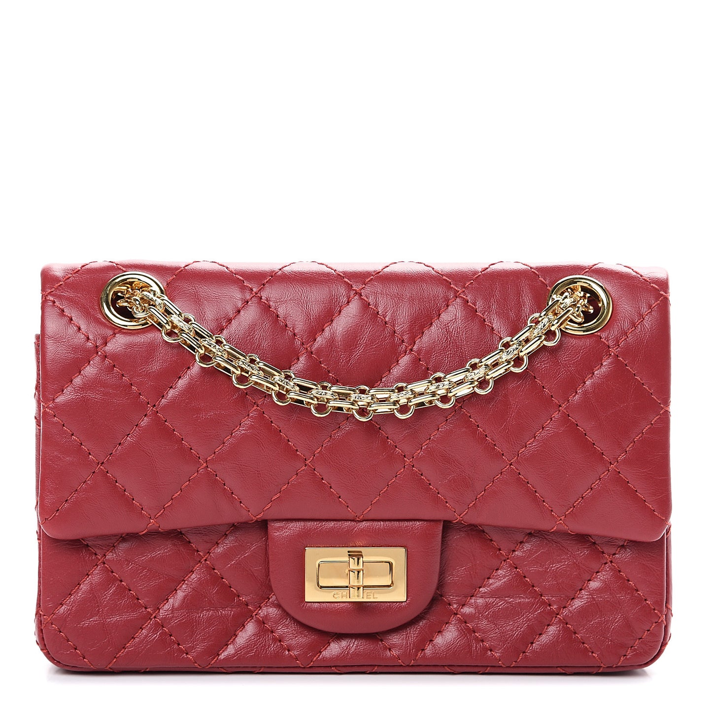 Aged Calfskin Quilted 2.55 Reissue Mini Flap Red