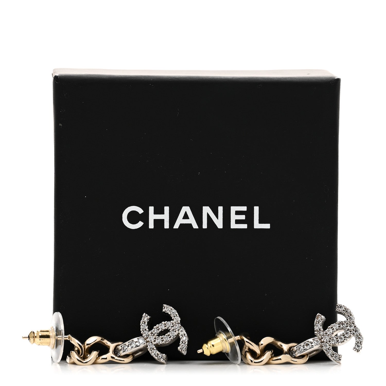 Chanel Metal Crystal CC Chain Drop Earrings Gold 5 of 5