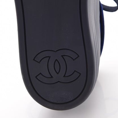 Chanel Calfskin Velvet CC Sneakers 35.5 Navy Blue 7 of 10
