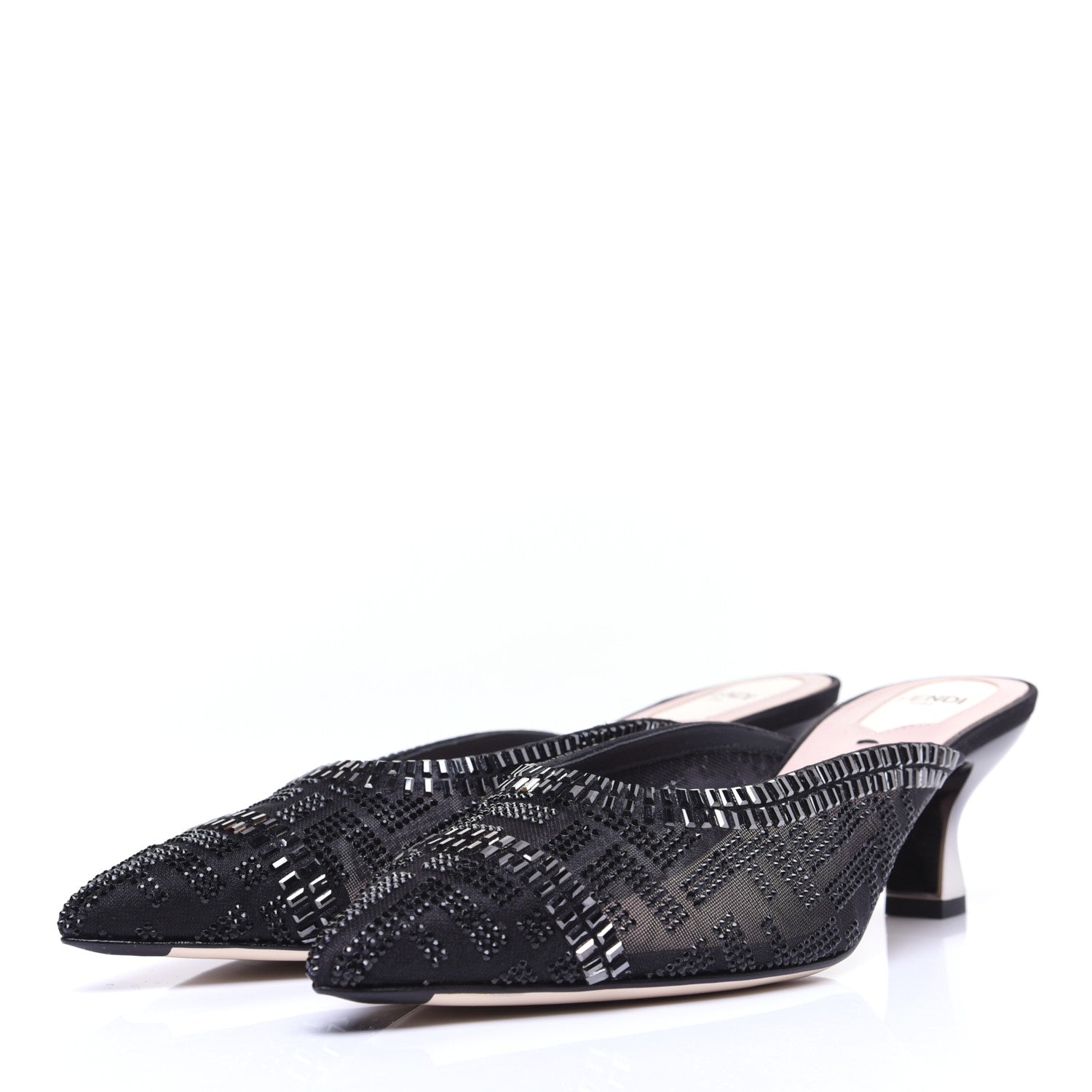 Fendi Technical Mesh Crystal FF Embellished Colibri 55mm Mules 40 Black 5 of 11