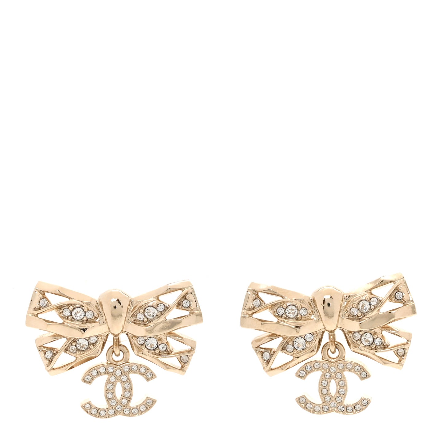 Crystal CC Bow Drop Earrings Gold