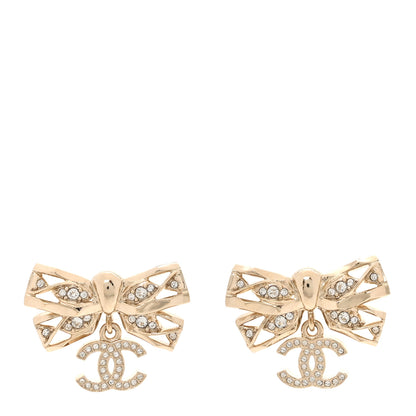 Chanel Crystal CC Bow Drop Earrings Gold 1 of 5