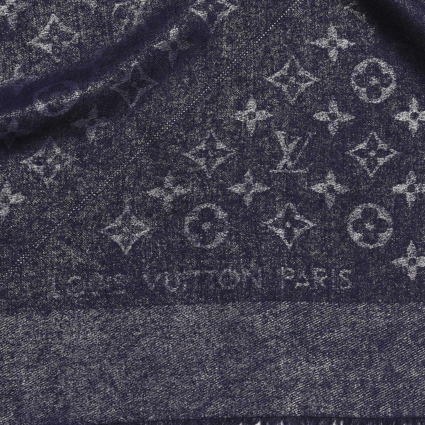 Silk Wool Monogram Rock Shawl Blue
