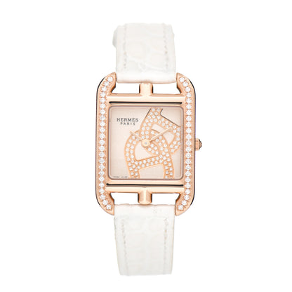 Hermes 18K Rose Gold Alligator Diamond Bezel 23mm Cape Cod Chaine d'Ancre Joaillier Quartz Watch Blanc 1 of 5