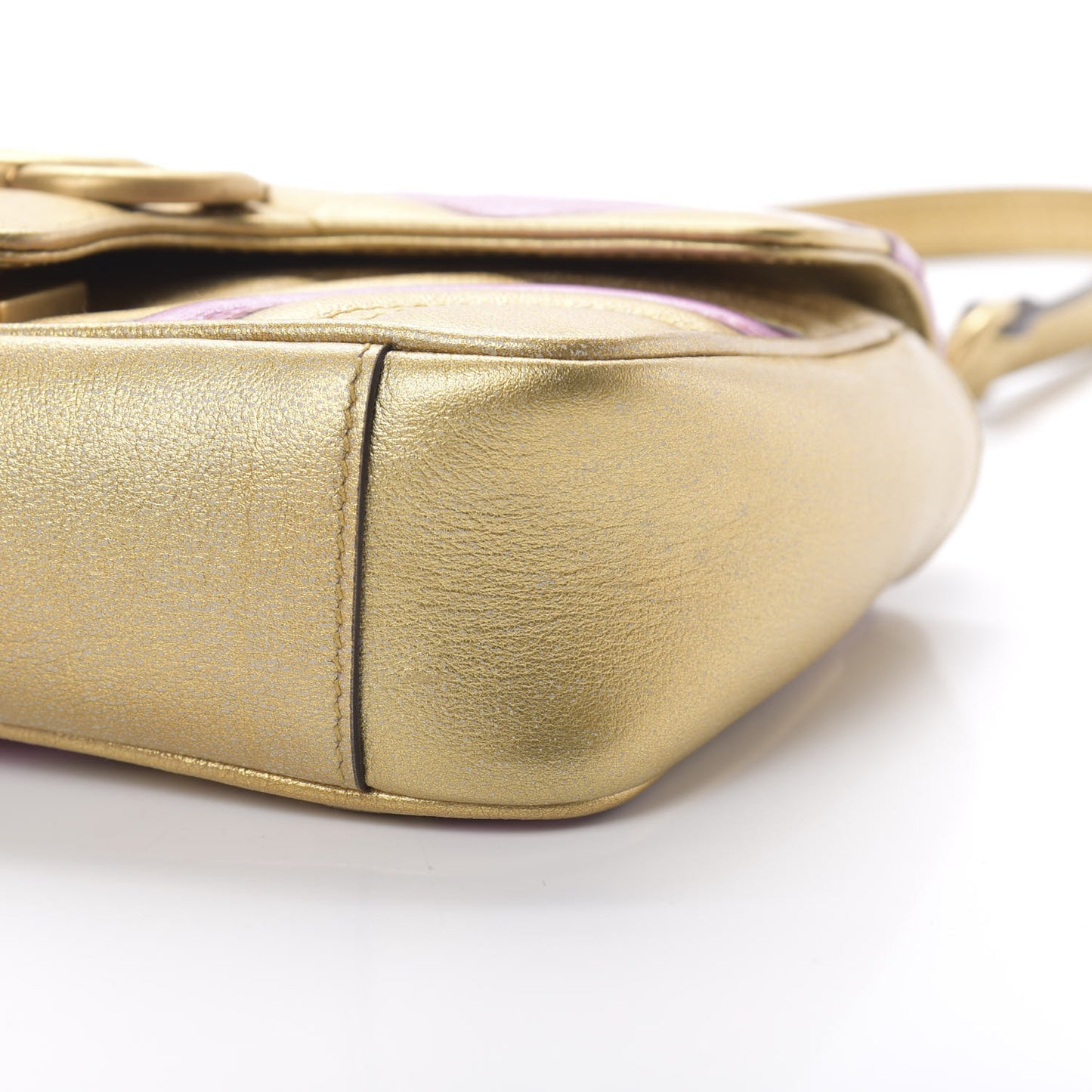 Metallic Calfskin Matelasse Mini GG Marmont Shoulder Bag Gold Pink