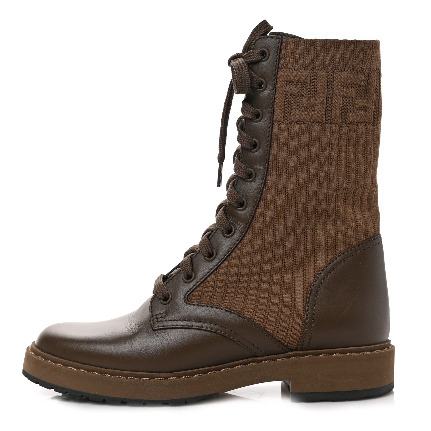 Fendi Vitello Stretch Fabric FF Rockoko Biker Boots 37 Maya Chocolate 1 of 8