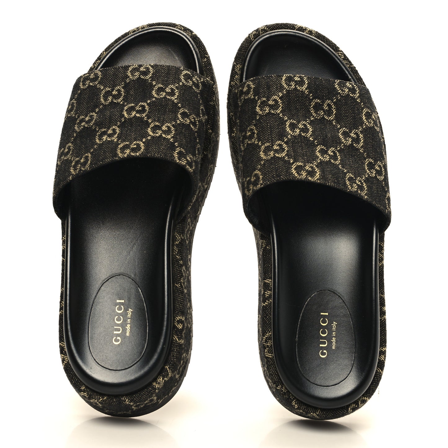 Jacquard Black Denim GG Monogram Angelina Platform 55mm Slide Sandals 40 Black Ivory