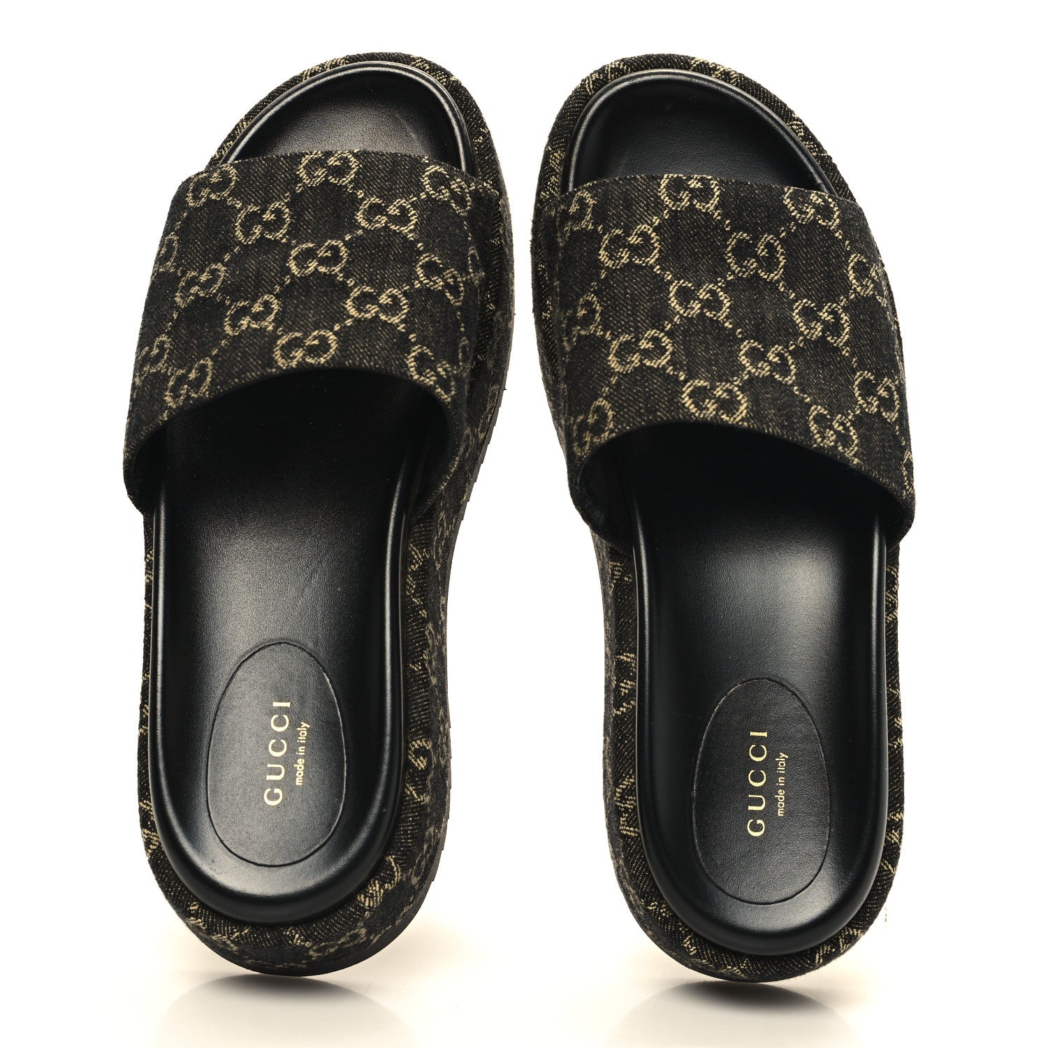 Gucci Jacquard Black Denim GG Monogram Angelina Platform 55mm Slide Sandals 40 Black Ivory 2 of 9