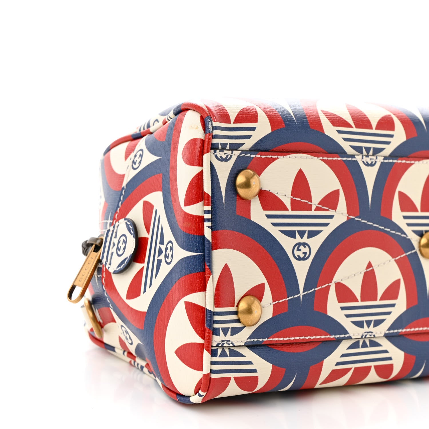 Gucci X ADIDAS Shangai Calfskin Web Trefoil Interlocking G Mini Duffle Bag Red White Blue 9 of 11